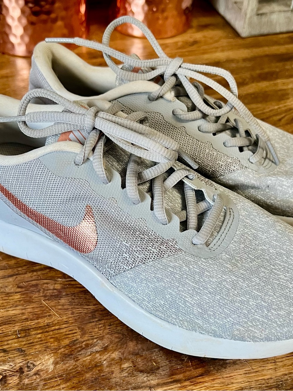 Nike Women's Flex Contact Sneakers Gray w/ Rose Gold Swoosh 8.5